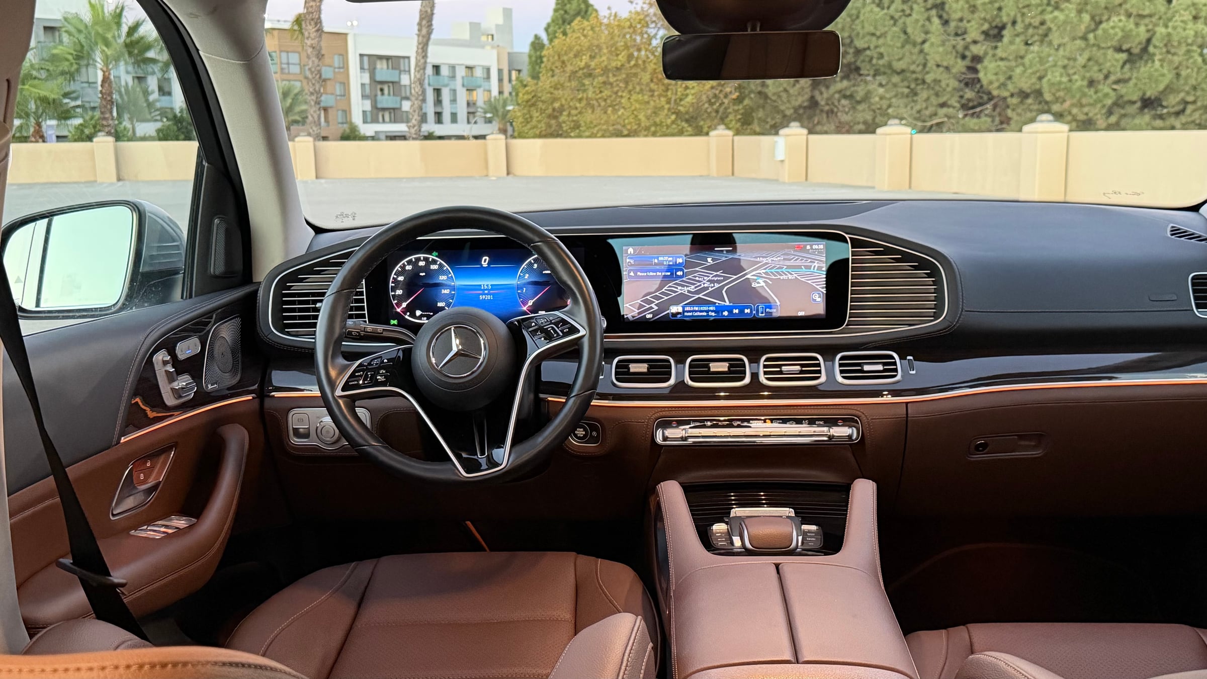 2025 Mercedes-Benz GLE 350 digital cockpit and brown leather interior